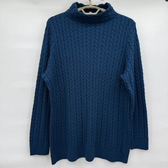 Christopher Banks Sweater Womens XL Blue Cable knit  Classic Fisherman Mock Neck - Picture 1 of 6